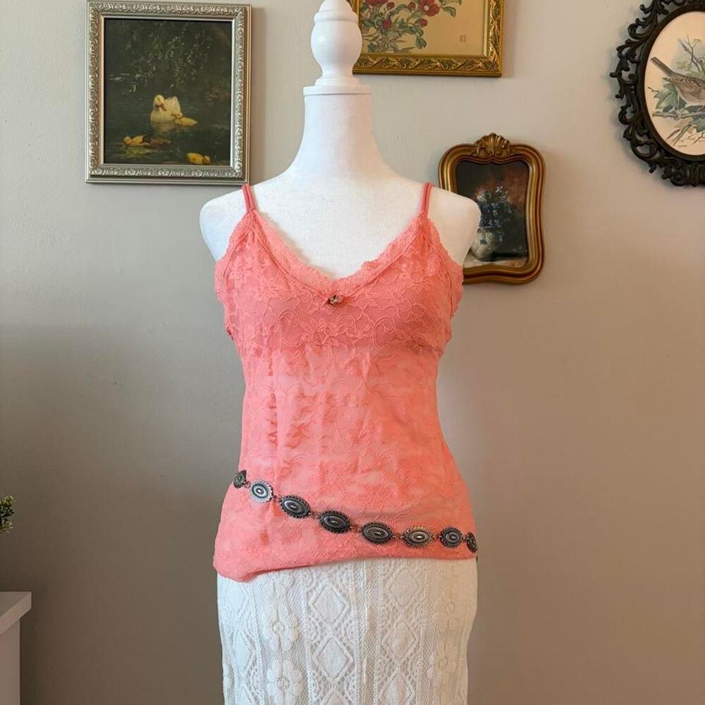 Vintage Victoria's Secret Coral Pink Floral Lace Cami Top